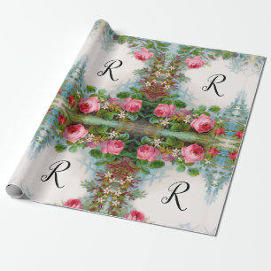 PAPEL DE PRESENTE MONOGRAMA FLORAL DE ROSAS E JASMINS