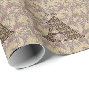 Papel De Presente Monograma Floral Inicial A Personalizado Elegante