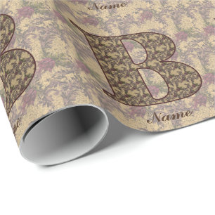 Papel De Presente Monograma Floral Inicial B Elegante Personalizado