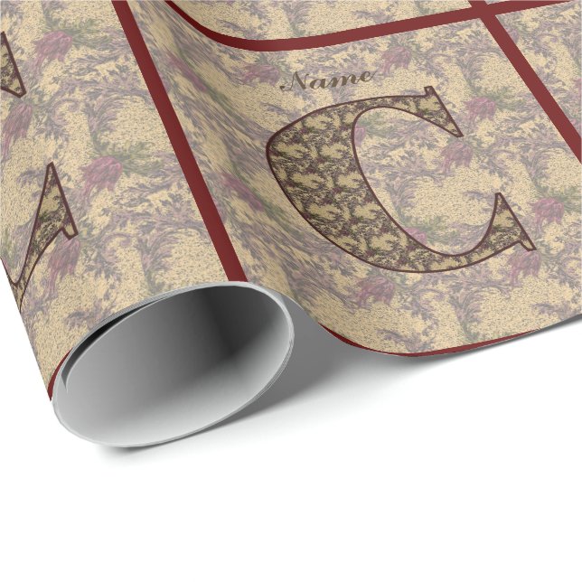 Papel De Presente Monograma Floral Inicial C Seu Nome Elegante (Ponta do rolo)