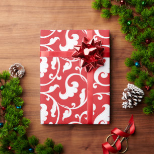 Papel De Presente Monograma floral vermelho feminino elegante do