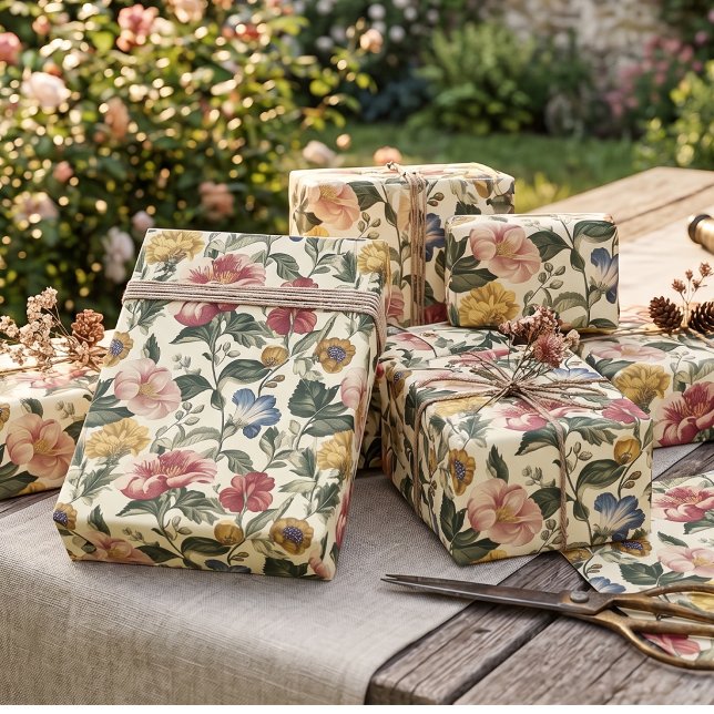 Papel De Presente Monograma Floral Vintage (Criador carregado)