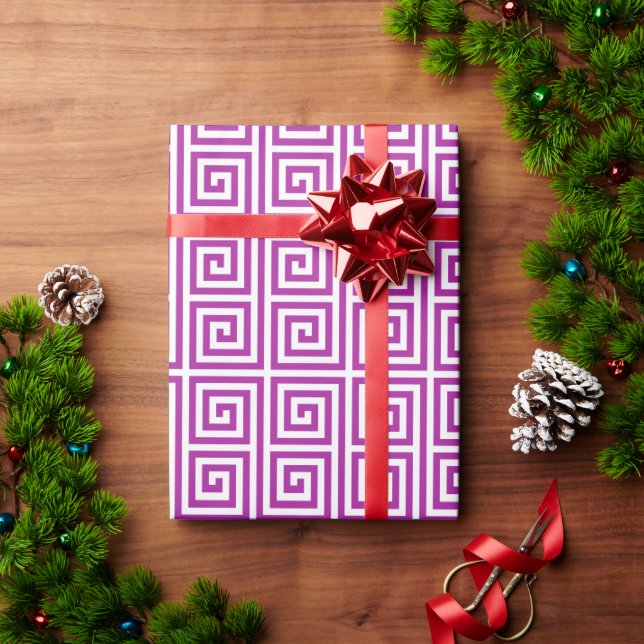 Papel De Presente Monograma geométrico chave grego roxo chique dos (Presente de Natal)