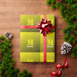 Papel De Presente Monograma geométrico em mesh com gradiente amarelo