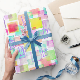 Papel De Presente Monograma Geométrico Moderno da Pastel Watercolor