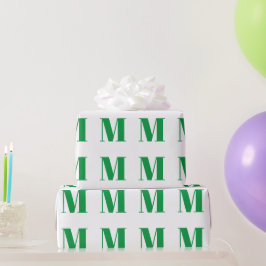 Papel De Presente Monograma inicial de letras branco-moderno verde