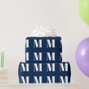 Papel De Presente Monograma inicial personalizado branco-marinho azu