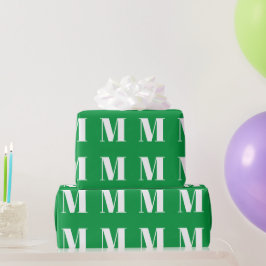 Papel De Presente Monograma inicial personalizado branco-verde moder