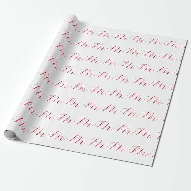 Papel De Presente Monograma Inicial Vermelho Branco Único Minimalist (Desenrolado)