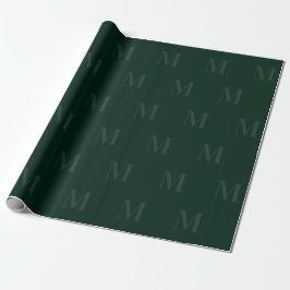 Papel De Presente Monograma Minimalista Verde de Floresta Profunda M