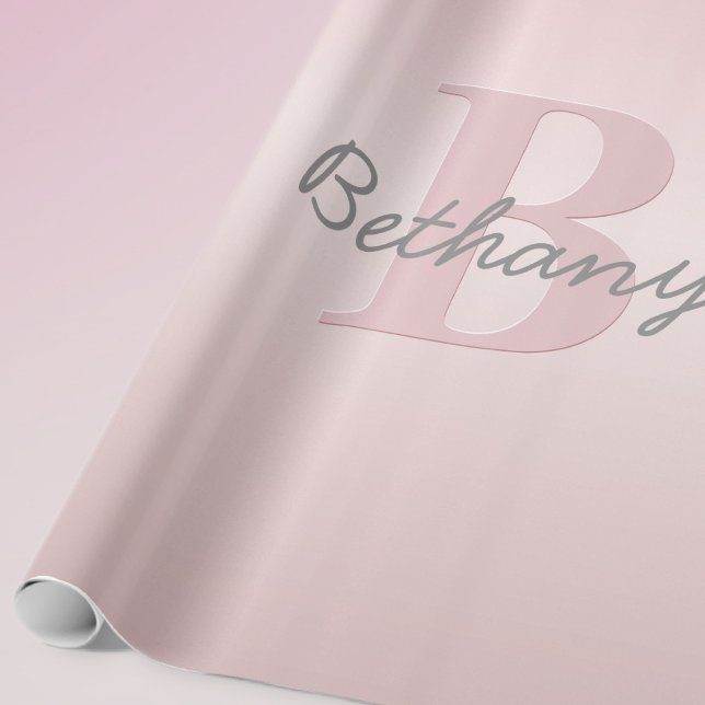 Papel De Presente Monograma & Nome Personalizado Rosa Fofo (Criador carregado)