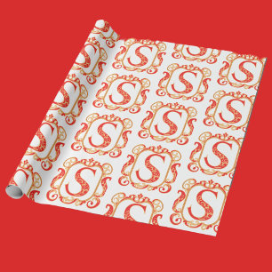 Papel De Presente Monograma Ornamental Antigo - S maiúsculo