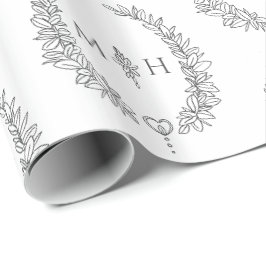 Papel De Presente Monograma oval de folha desenhando cinza escura br