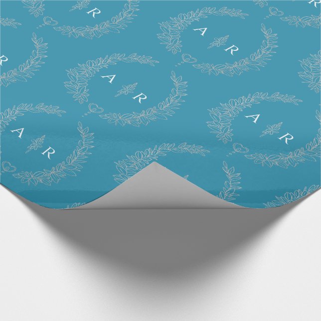 Papel De Presente Monograma oval folha de prata no aqua teal (Ponta)
