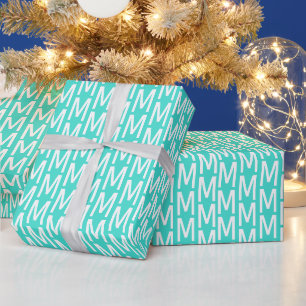 Papel De Presente Monograma personalizado branco de turquesa moderno