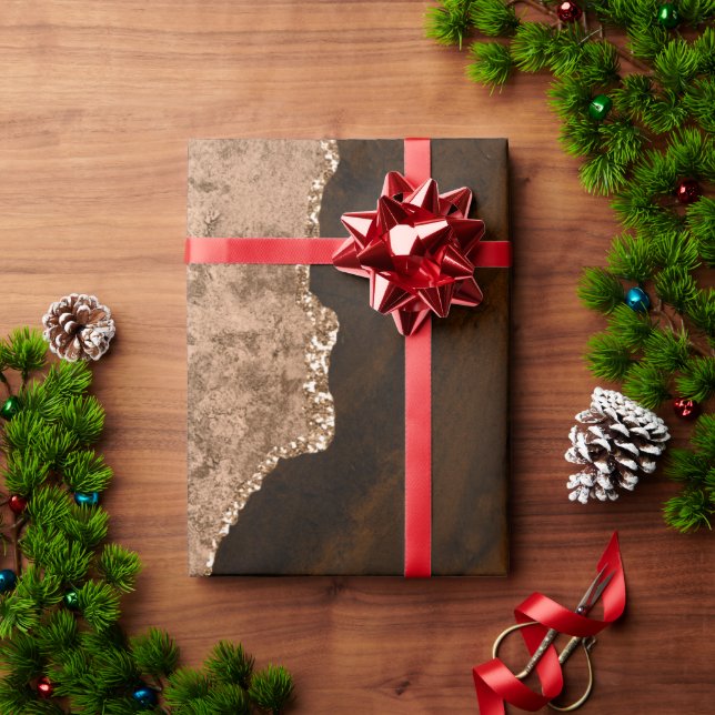 Papel De Presente Monograma Personalizado de Agitação Lítida Dourada (Presente de Natal)