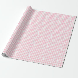 Papel De Presente Monograma Personalizado de Xadrez Rosa para Menina