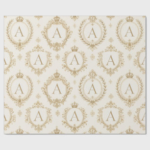 Papel De Presente Monograma Personalizado Dourado Barroco Real Luxo