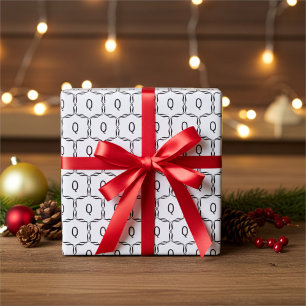 Papel De Presente Monograma personalizado elegante em preto e branco