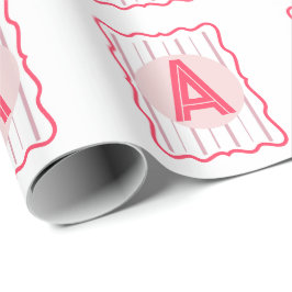 Papel De Presente Monograma Personalizado Rosa com Borda Ondulada