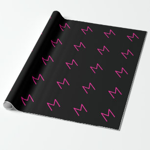 Papel De Presente Monograma Preto e Rosa Moderno Editável