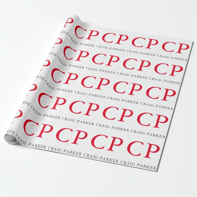 Papel De Presente Monograma Profissional Simples Inicial em Vermelho (Desenrolado)