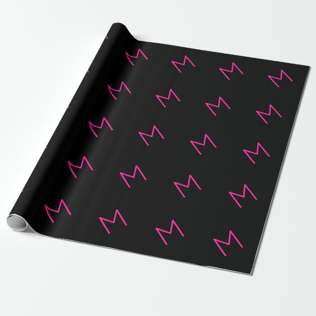 Papel De Presente Monograma rosa e preto moderno editável (Desenrolado)