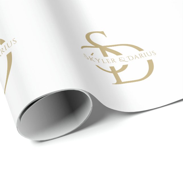 Papel De Presente Monograma Simples De Casamento Personalizado Com N (Ponta do rolo)