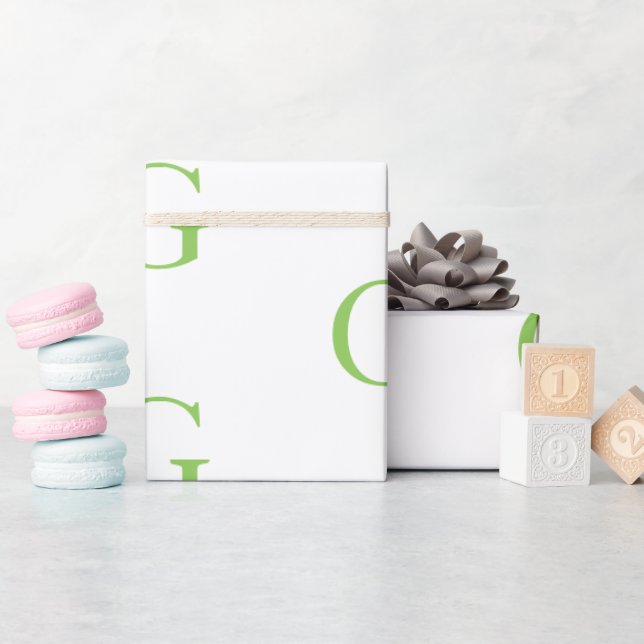 Papel De Presente Monograma verde limão e Branco (Chá de bebê)