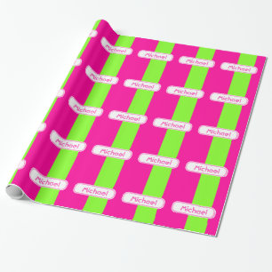 Papel De Presente Monograma Verde Rosa Neon Brilhante Moderno
