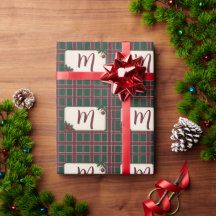 Monograma Xmas Heritage em Xadrez Burgundy Verde
