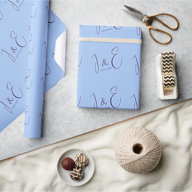 Papel De Presente Monogramas Iniciais de Casal Moderno e Data Bebê A (Criador carregado)