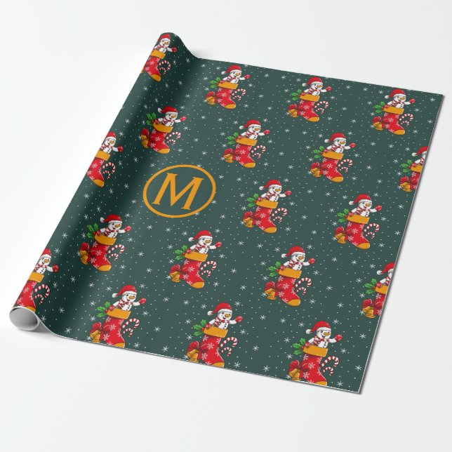 Papel De Presente Monogrammed Snowman Candy Cane Natal (Desenrolado)