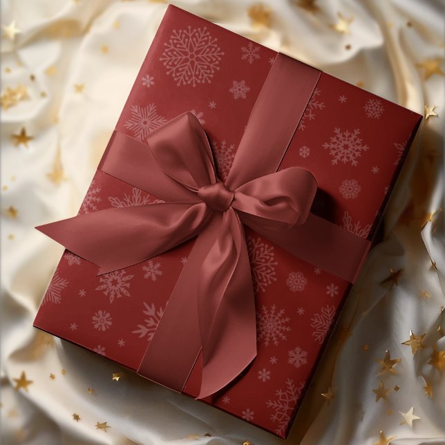Papel De Presente Monotone Winter Snowflake Crimson Red (Criador carregado)