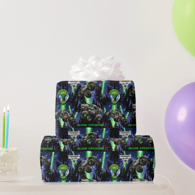 Papel De Presente Monster Jam - Aniversário de Invasão Alienígena (Presentes para festas)