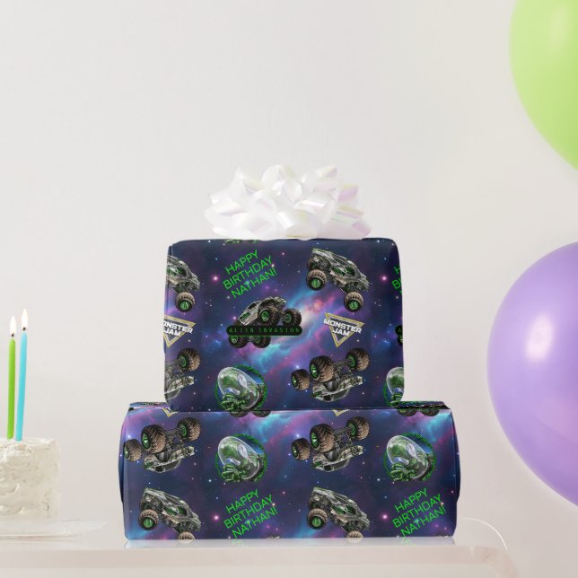 Papel De Presente Monster Jam - Aniversário de Invasão Alienígena (Presentes para festas)