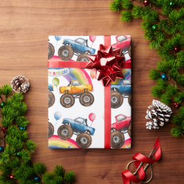 Papel De Presente Monster Truck Rainbow Boy Birthday Bash