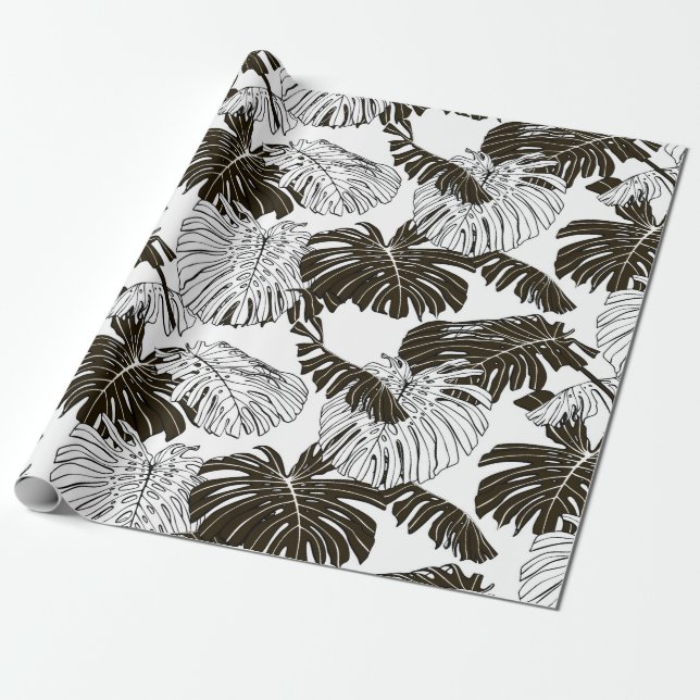 Papel De Presente Monstera deixa um padrão sem costura (Desenrolado)