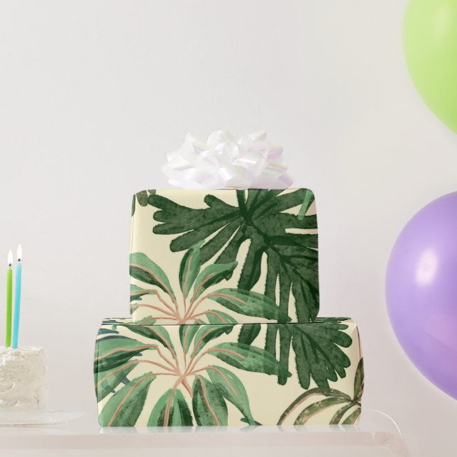 Papel De Presente Monstera e Folhas de Palma Verdes Tropicais (Presentes para festas)
