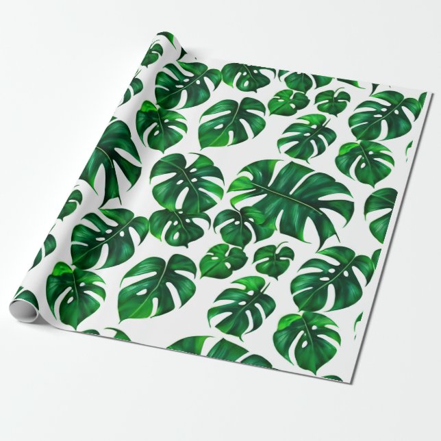 Papel De Presente Monstera M Deixa Padrão (Desenrolado)