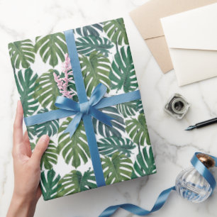 Papel De Presente Monstera Palm Tropical Leaves Molhando Papel