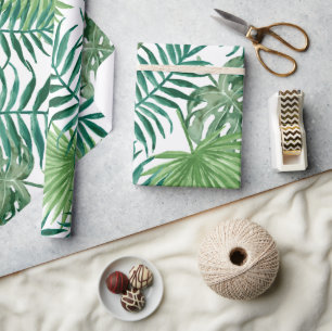 Papel De Presente Monstera Tropical e Folhas de Palma