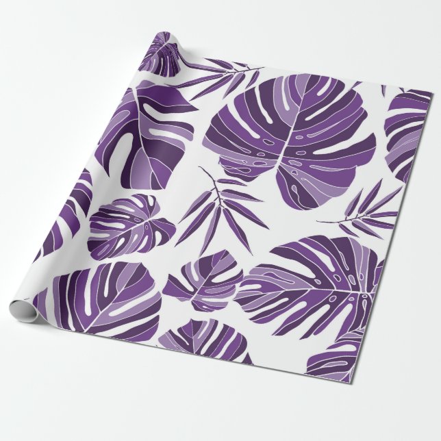 Papel De Presente Monstera violenta tropical deixa um padrão sem cos (Desenrolado)