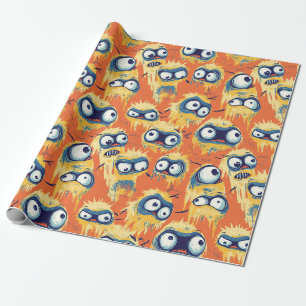 Papel De Presente Monstro Amarelo Laranja Fofo de Halloween