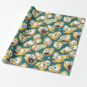 Papel De Presente Monstro Amarelo Louco Azul Halloween