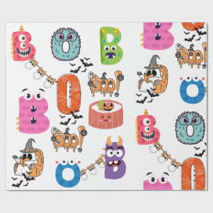 Papel De Presente Monstro Colorido “BOO” Design Cartoon para Hallowe
