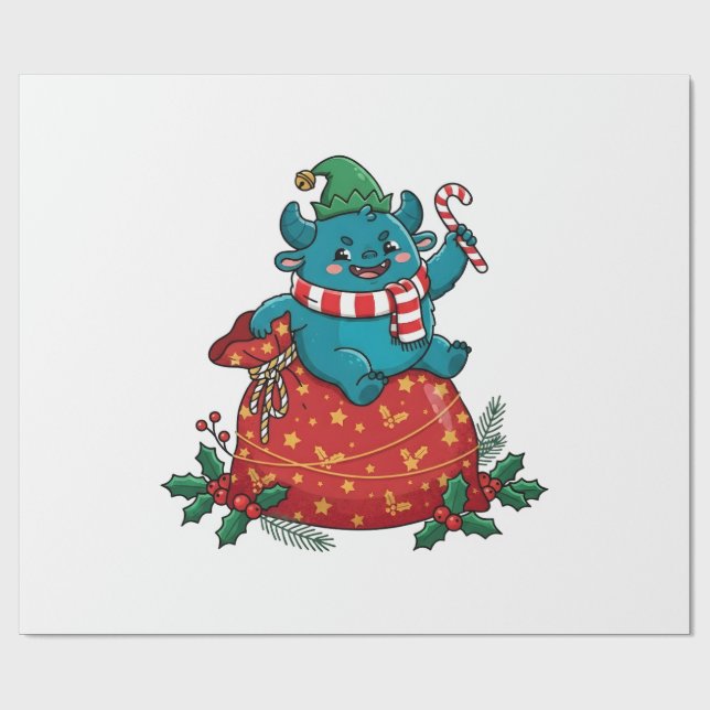 Papel De Presente Monstro Natalino Fofo com Bastão de Doce (Aberto)