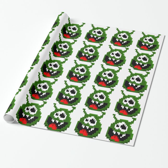 Papel De Presente Monstro Verde - Arte em Pixel (Desenrolado)