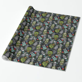Papel De Presente Monstros Assustadores de Halloween Zumbis Vampiros