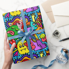 Papel De Presente Monstros Coloridos de Portas Todos os Presentes de